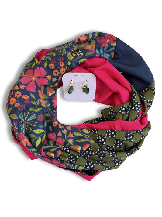 Infinity Scarf - Navy Florals / Hot Pink