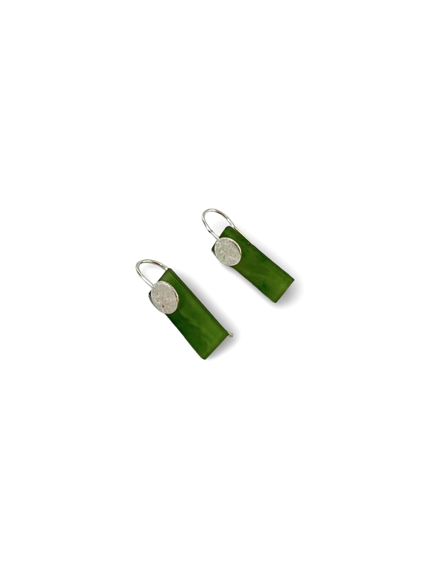 Small Flat Rectangle  Pounamu Earrings with Silver Circle (EA-RE9)