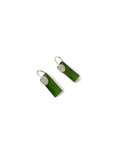 Small Flat Rectangle  Pounamu Earrings with Silver Circle (EA-RE9)
