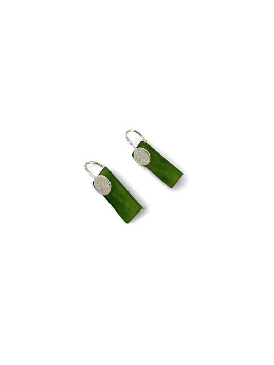 Small Flat Rectangle  Pounamu Earrings with Silver Circle (EA-RE9)