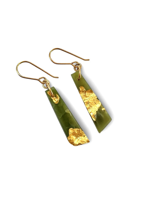 Gold Tipped Varied Shaped Pounamu Earrings (EA-GTV1)
