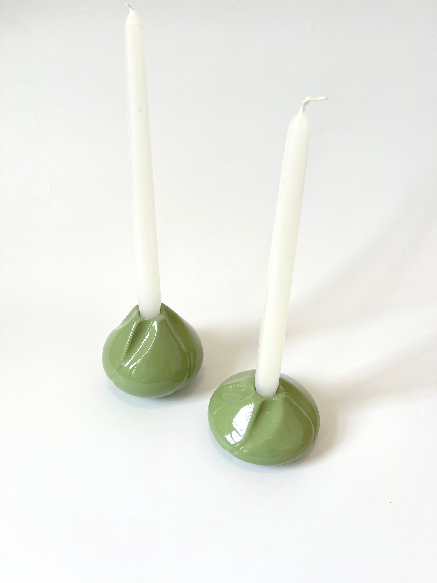 Rosette Candlestick Holder (Set of 2) - Gloss Olive Green