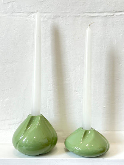 Rosette Candlestick Holder (Set of 2) - Gloss Olive Green