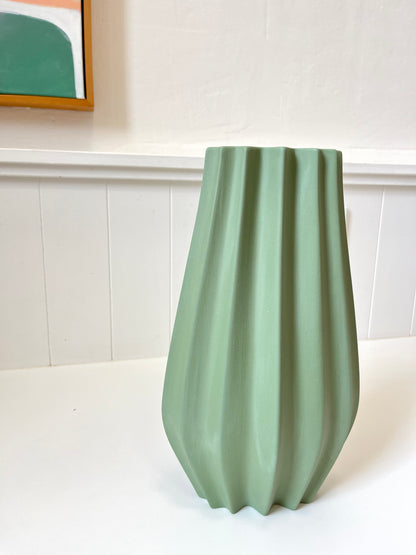 Fluted Vase - Matte Olive Green