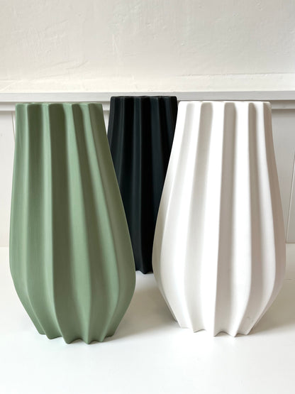 Fluted Vase - Matte Olive Green