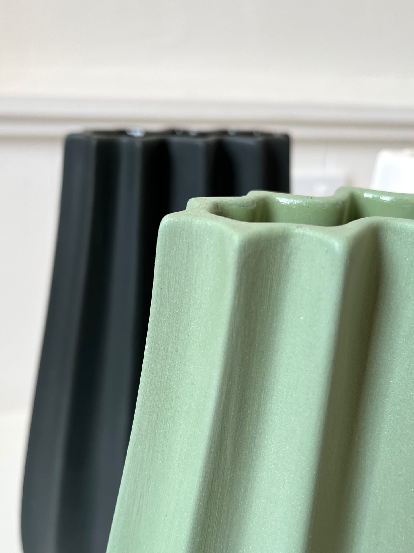 Fluted Vase - Matte Olive Green