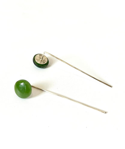 Small Round Jade Disc Studs on Silver Wire (EA-R05)
