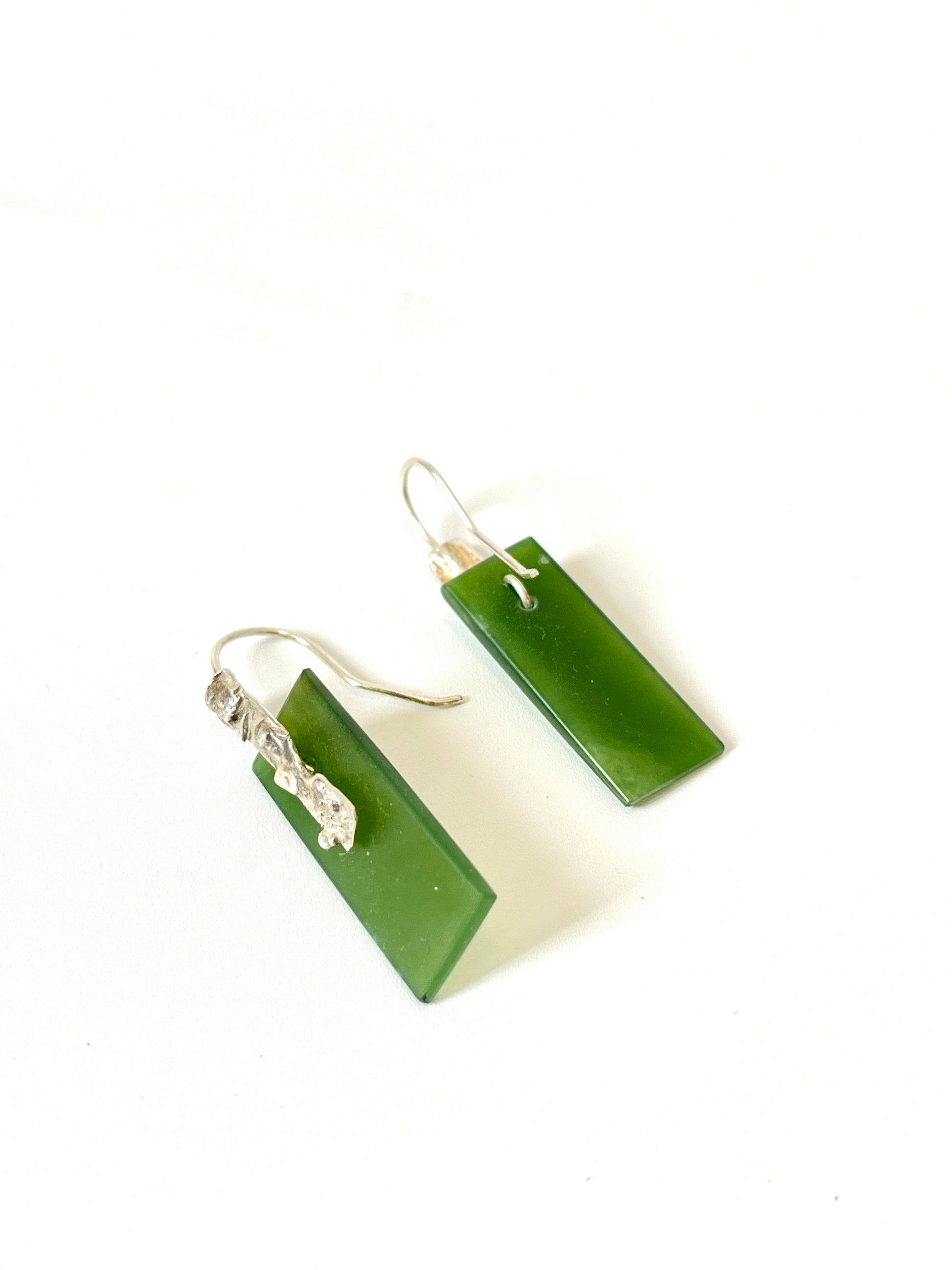 Thin Jade Rectangle Earrings with Silver Strip (EA-RE3) – Inc
