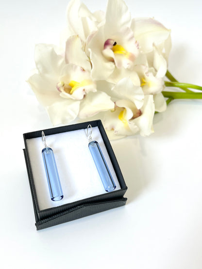 Glass Cylinder & Sterling Silver Earrings - Light Blue