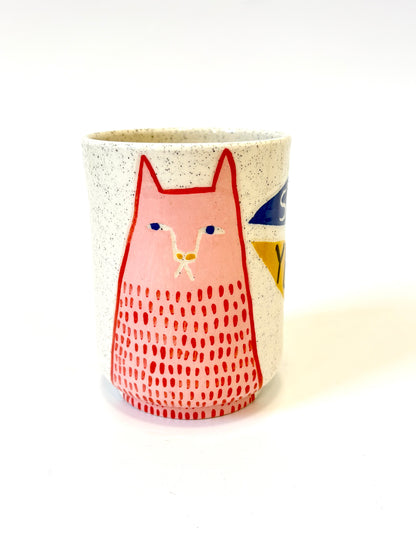 Ceramic Cup by Studio Soph - "SHIT YEAH" with Pink/Red  Cat
