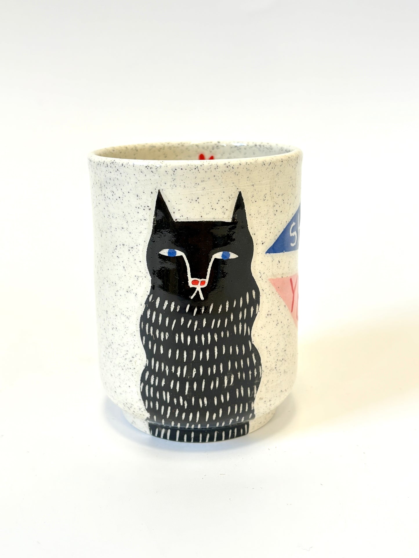 Ceramic Cup by Studio Soph - "SHIT YEAH" with Black Dash Cat