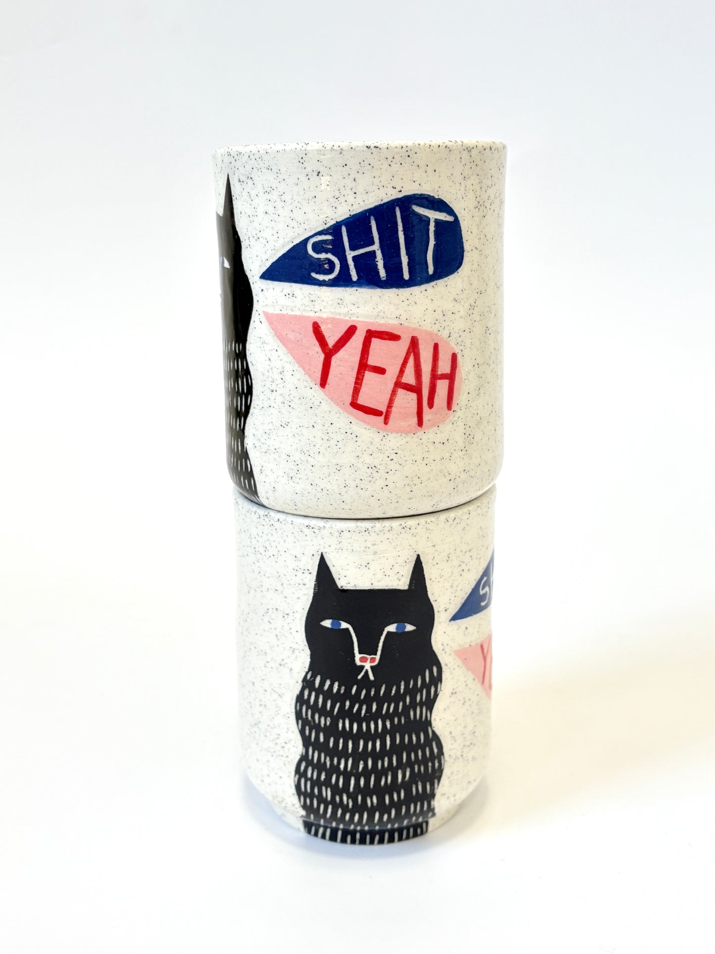 Ceramic Cup by Studio Soph - "SHIT YEAH" with Black Dash Cat