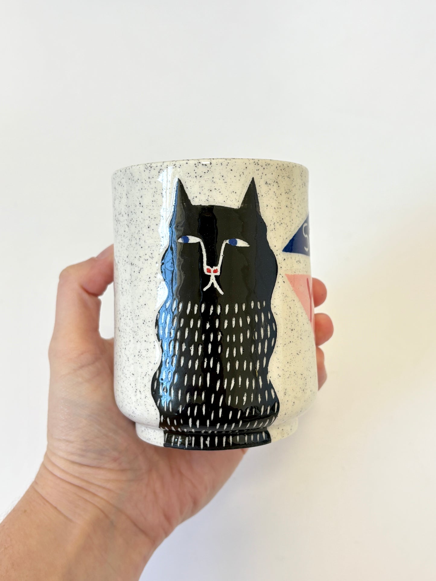 Ceramic Cup by Studio Soph - "SHIT YEAH" with Black Dash Cat