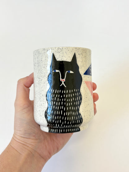 Ceramic Cup by Studio Soph - "SHIT YEAH" with Black Dash Cat