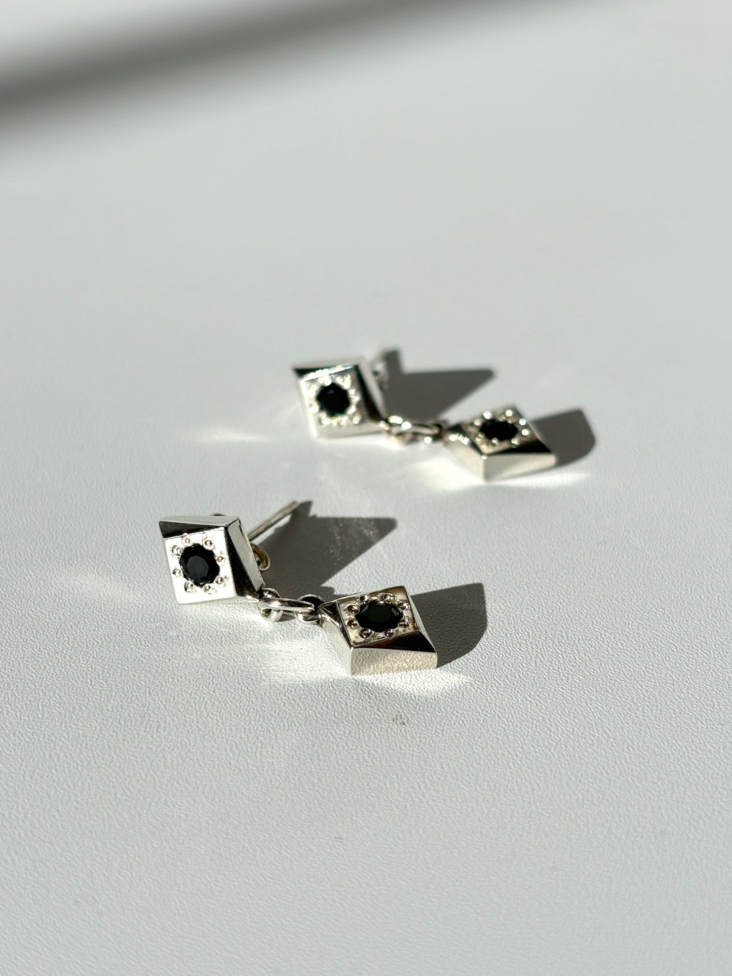 Duo Daisy Cluster Stud Earrings with Black Spinel