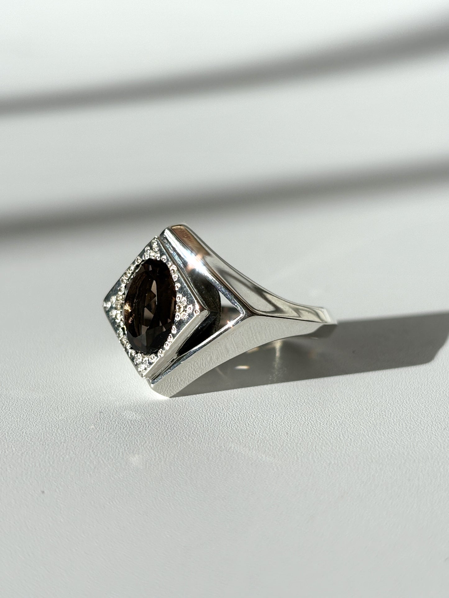 Daisy Diamond Void Cocktail Ring with Smoky Quartz, Size P 1/2