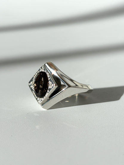 Daisy Diamond Void Cocktail Ring with Smoky Quartz, Size P 1/2