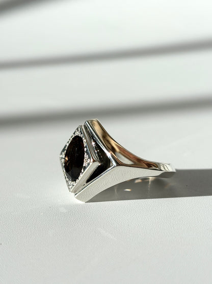 Daisy Diamond Void Cocktail Ring with Smoky Quartz, Size P 1/2
