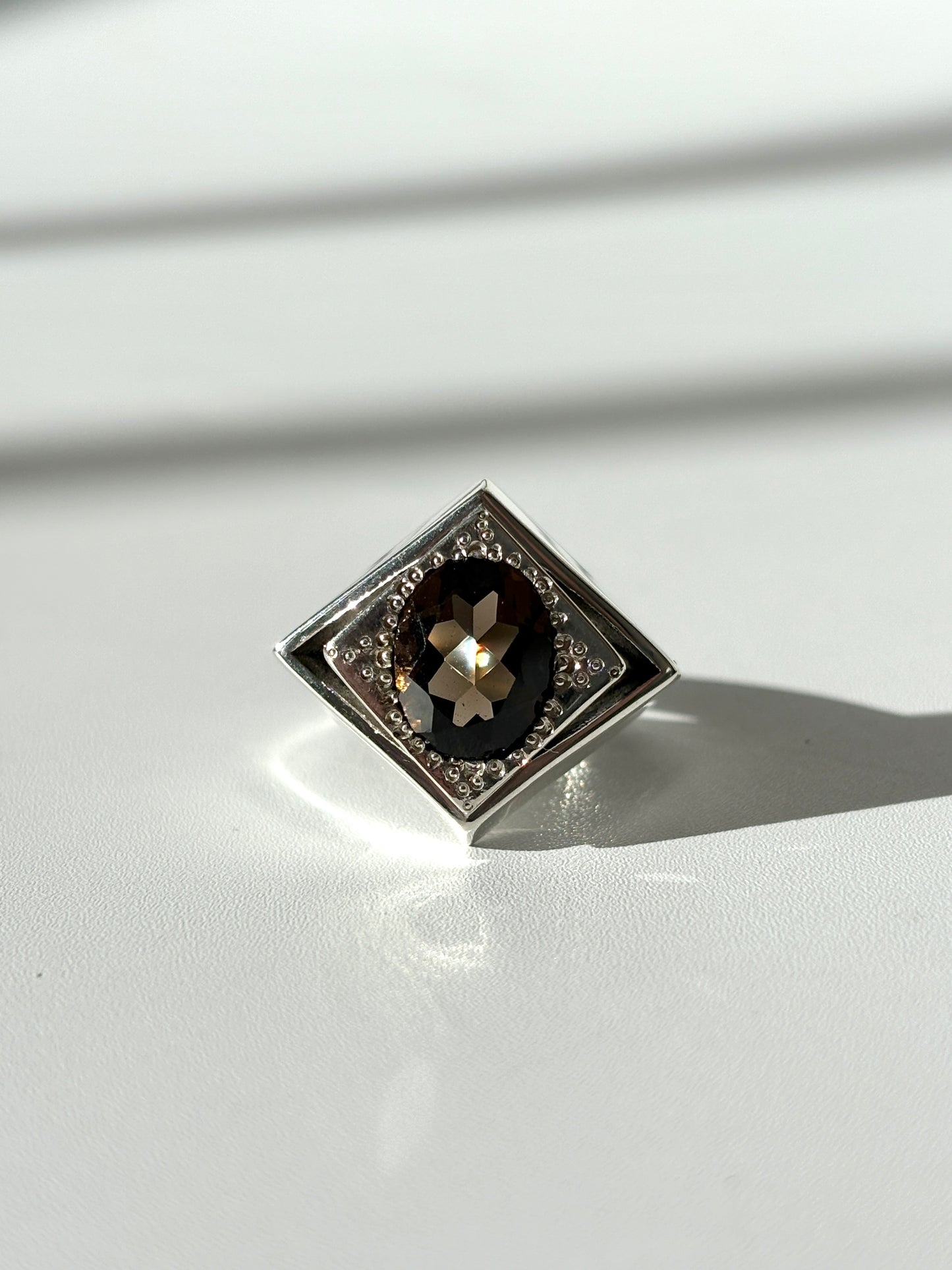 Daisy Diamond Void Cocktail Ring with Smoky Quartz, Size P 1/2