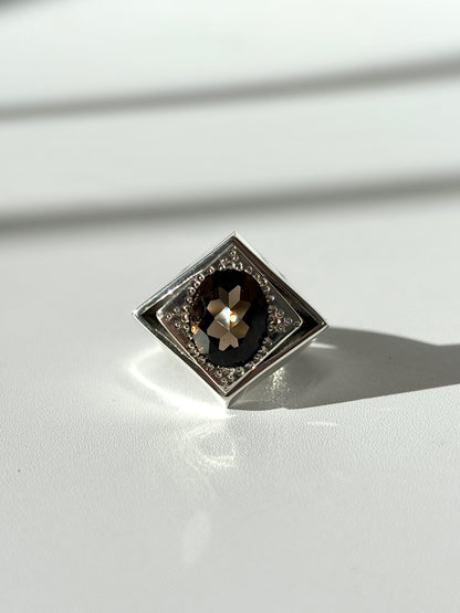 Daisy Diamond Void Cocktail Ring with Smoky Quartz, Size P 1/2