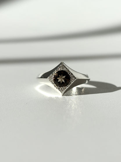 Cluster Arc Ring, Sterling Silver & Smoky Quartz: Size P 1/2