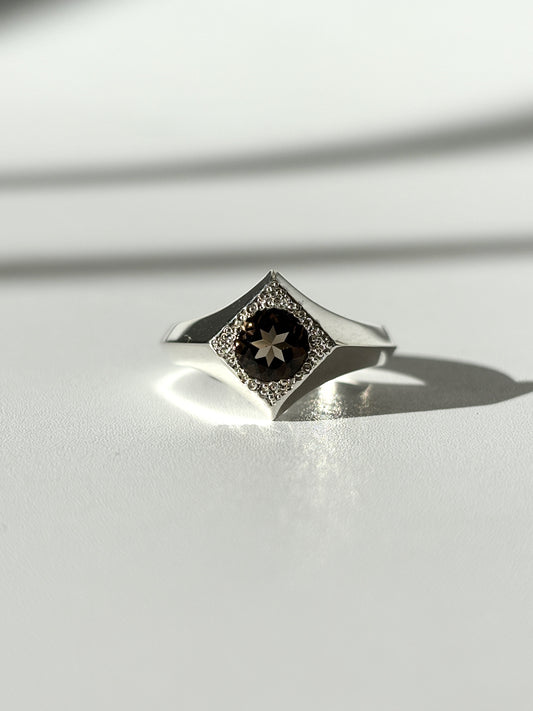 Cluster Arc Ring, Sterling Silver & Smoky Quartz: Size P 1/2