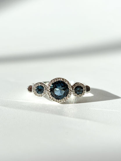 Flock Ring, Sterling Silver & London Blue Topaz: Size R