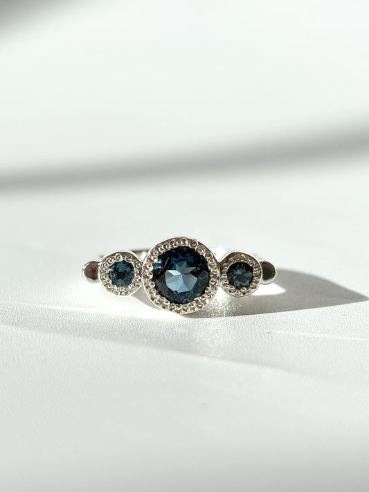 Flock Ring, Sterling Silver & London Blue Topaz: Size R