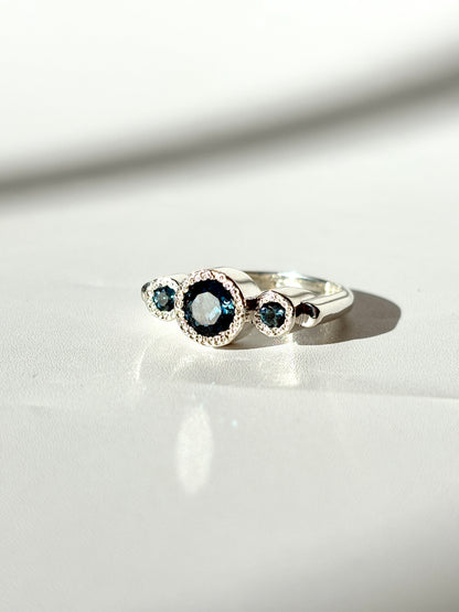 Flock Ring, Sterling Silver & London Blue Topaz: Size R