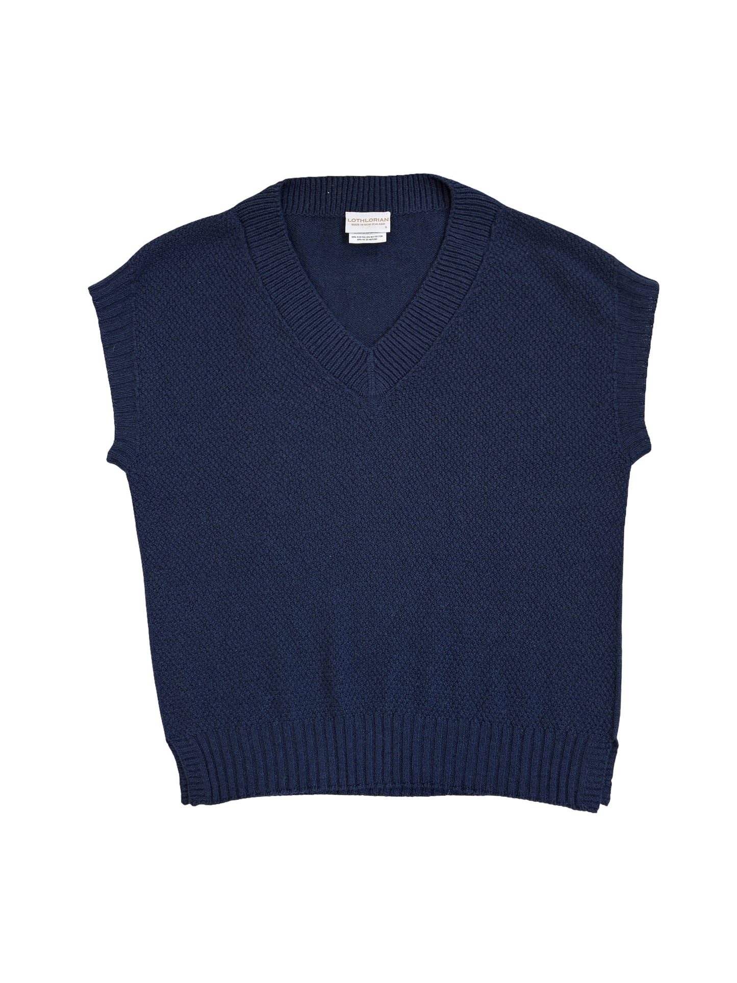 Evie Textured Cotton/Merino Vest - Navy