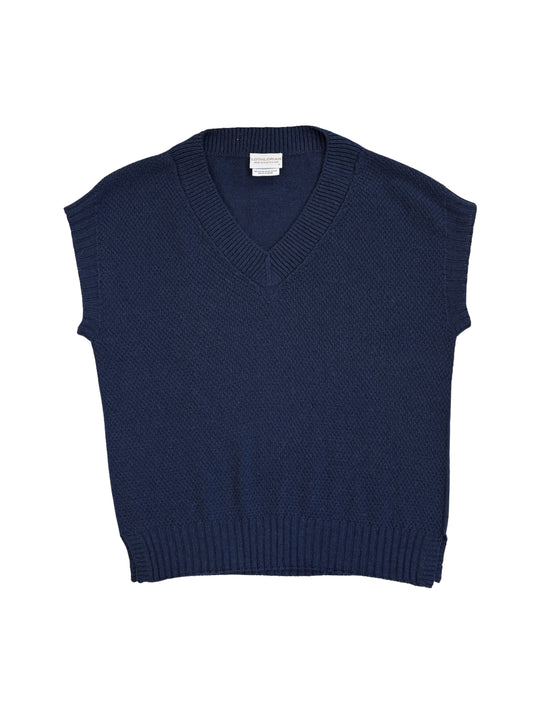 Evie Textured Cotton/Merino Vest - Navy