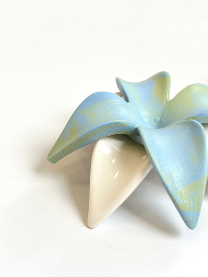 Ceramic Abelia Ornament - Matte Green / Blue