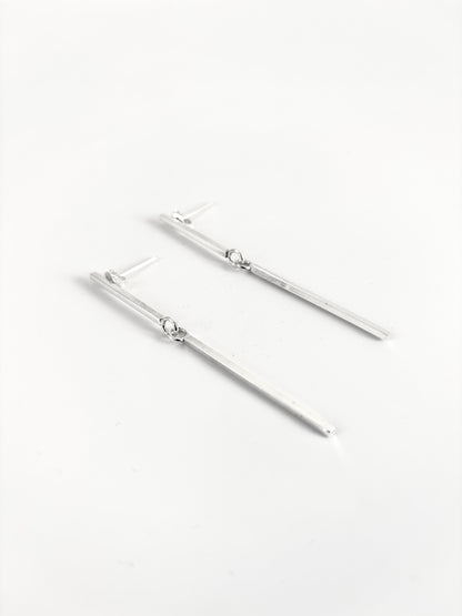 Long Silver Two-Piece Bar Earrings
