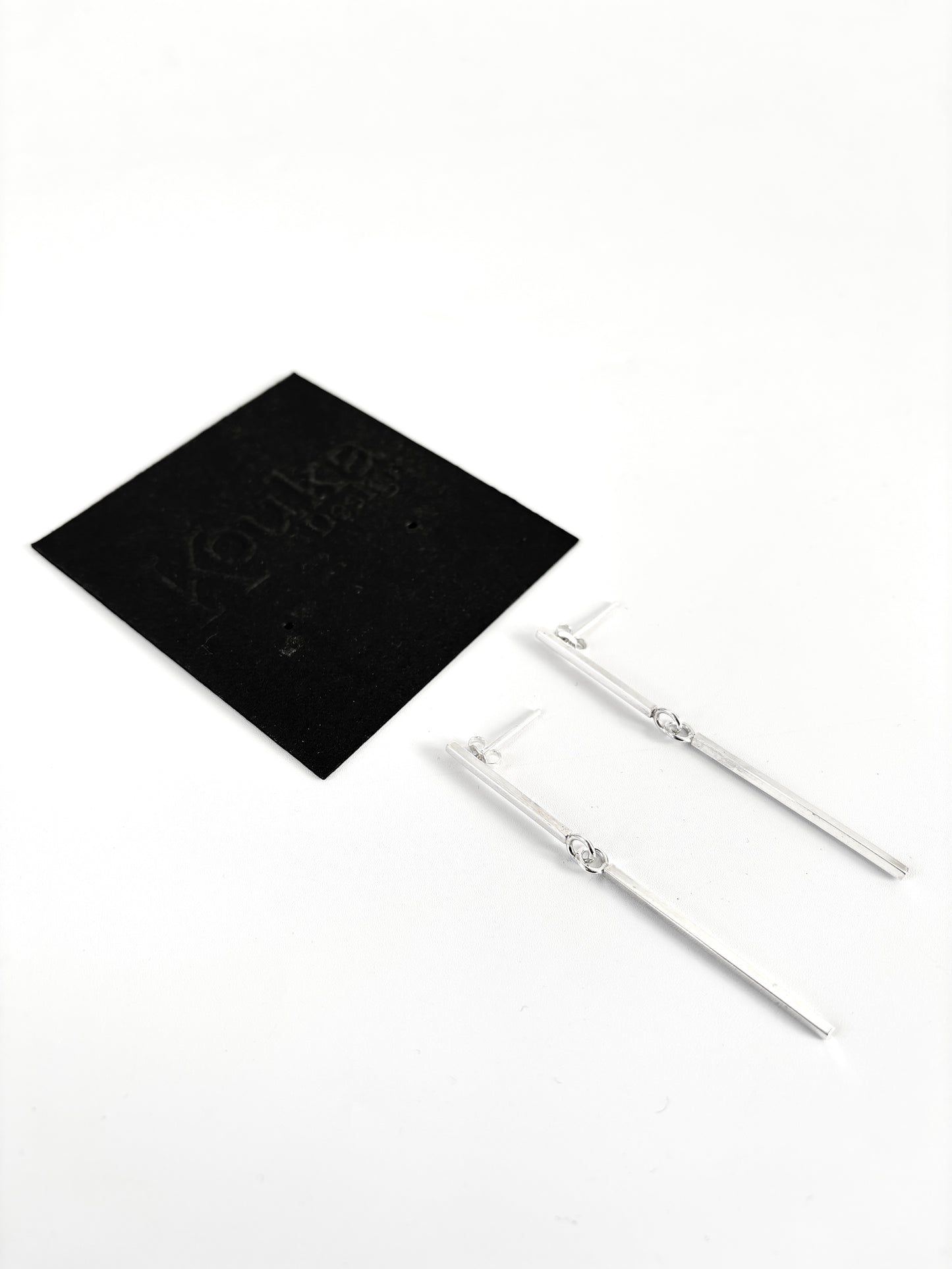 Long Silver Two-Piece Bar Earrings
