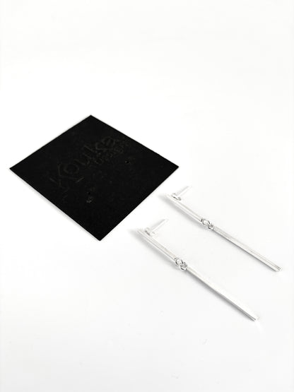 Long Silver Two-Piece Bar Earrings
