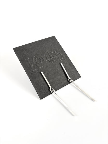 Long Silver Two-Piece Bar Earrings