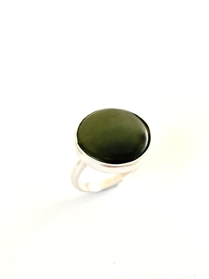 Large Flat Round Ring (RI-RO1) - Jade & Sterling Silver