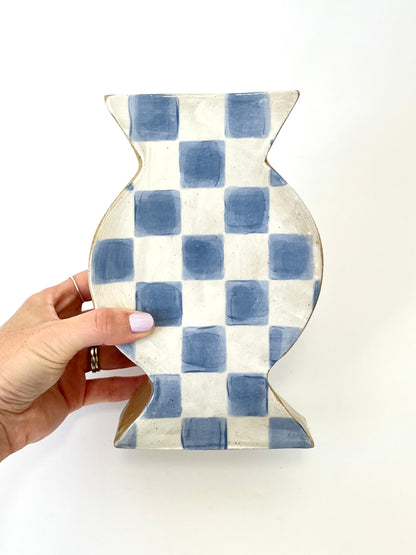 Small Blue & White Checkered Vessel