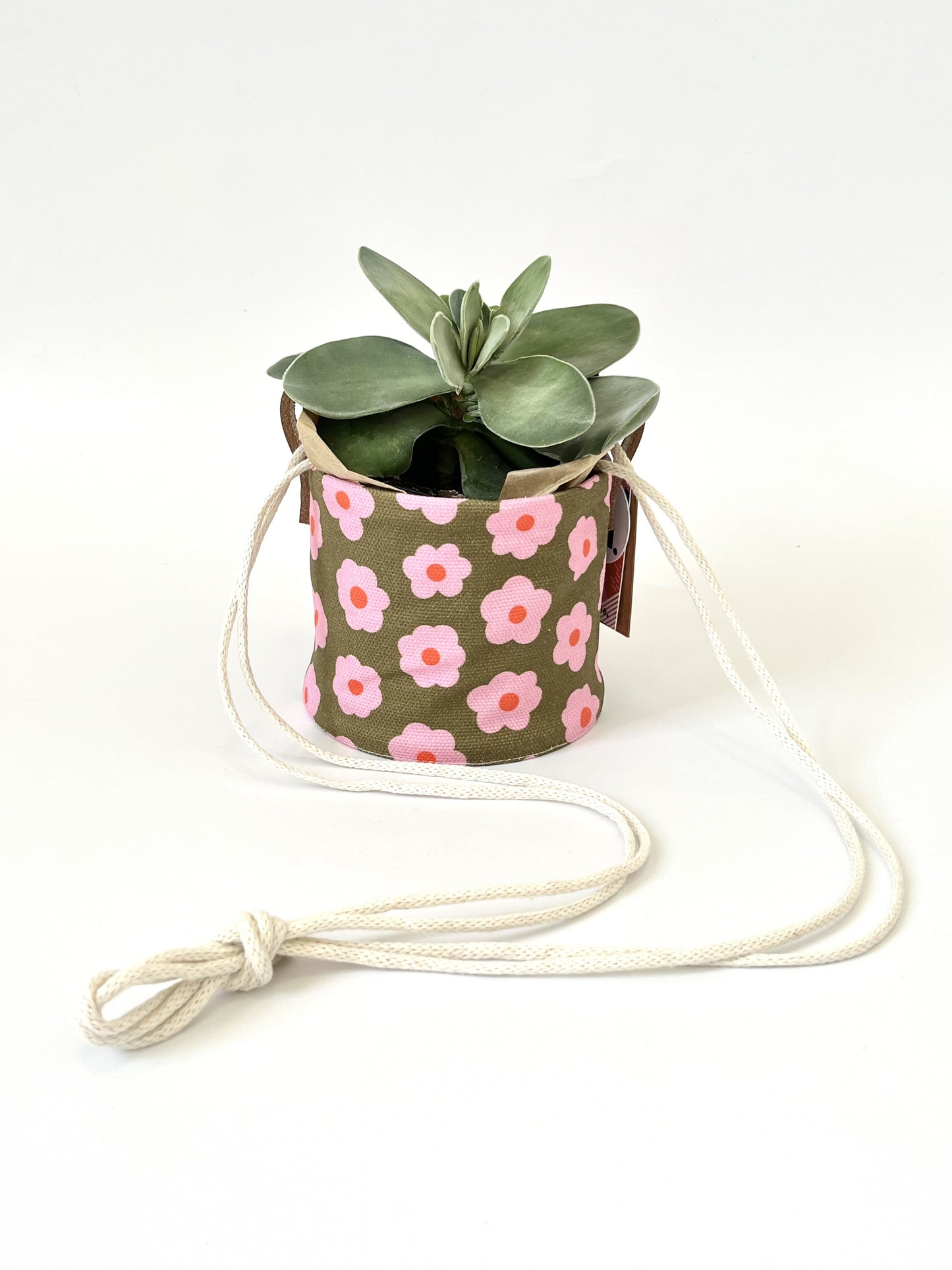 Hanging Canvas Planter - Green Flowers