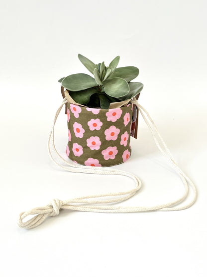 Hanging Canvas Planter - Green Flowers