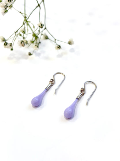 Glass Teardrop Earrings - Soft Lilac, Opaque