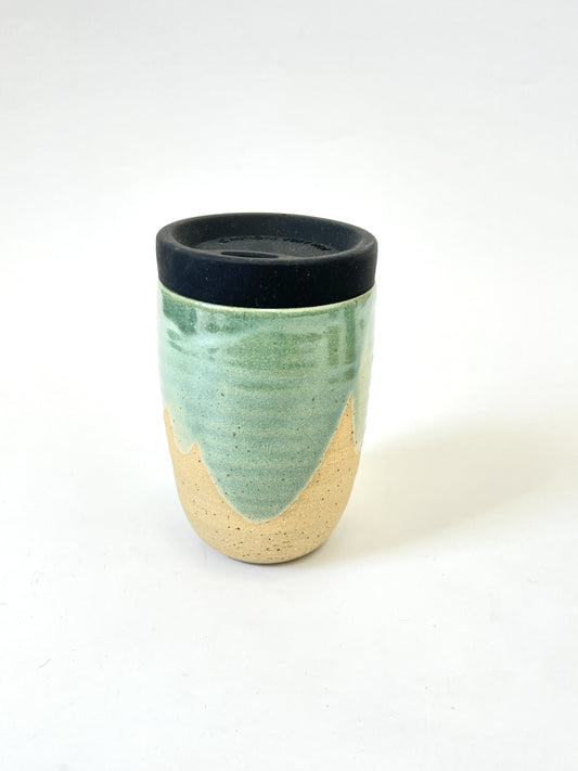 Ceramic Takeaway Cup - Sage Green Scallops