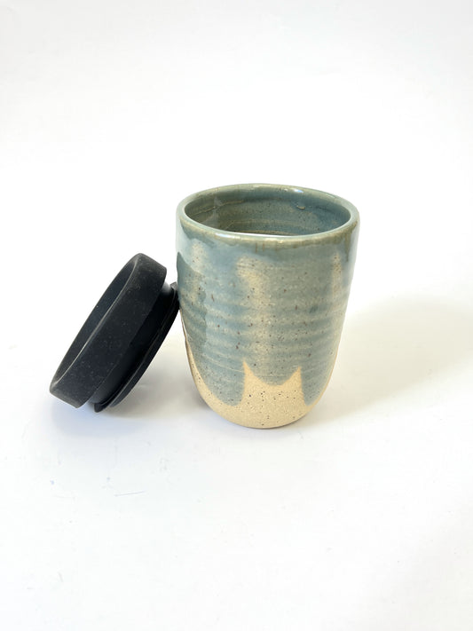 Ceramic Takeaway Cup - Denim Blue Scallops