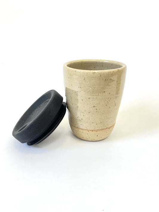 Ceramic Takeaway Cup - Tan with Black Lid