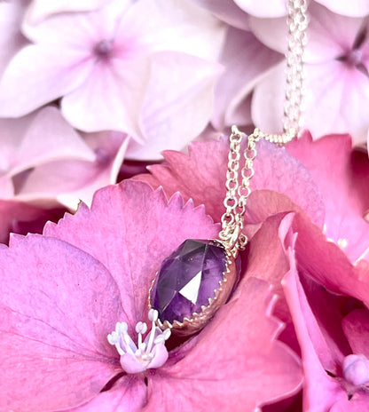 Amethyst Necklace, Sterling Silver Chain