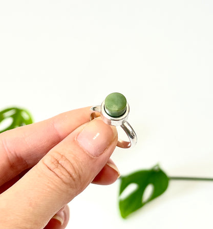 Jade & Sterling Silver Small Cylinder Ring - Lighter Stone (RI-CY1)