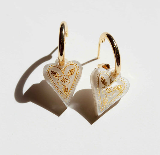 Boho Heart Earrings - Pearl