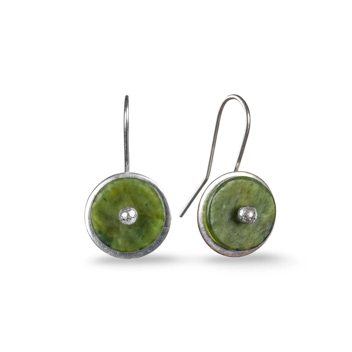 Silver Greenstone Disc Earrings