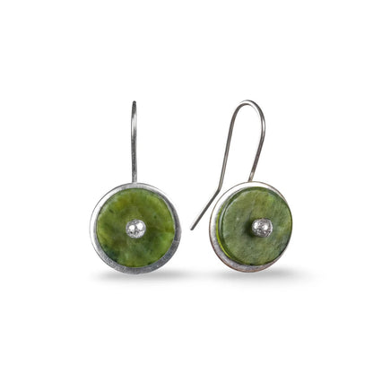 Silver Greenstone Disc Earrings