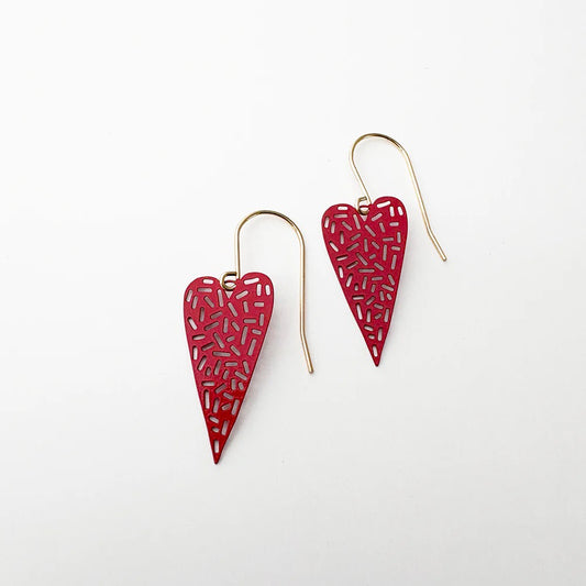 Mini Dash Heart Earrings in Red